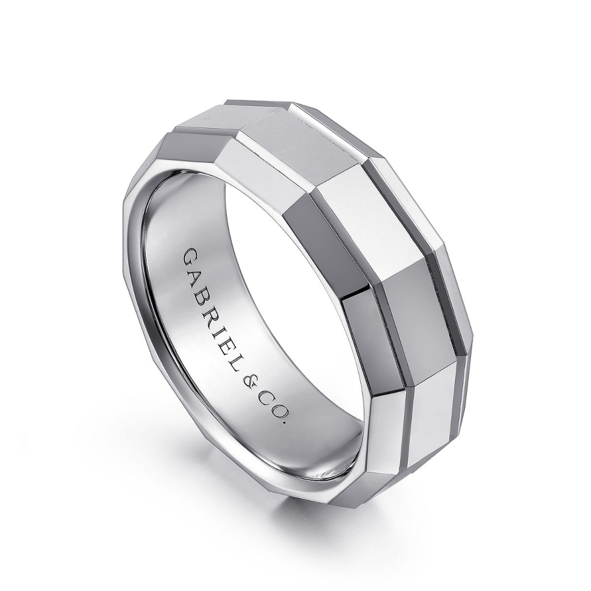 Ray - 14K White Gold 8mm - Angular Men's Wedding Band in High