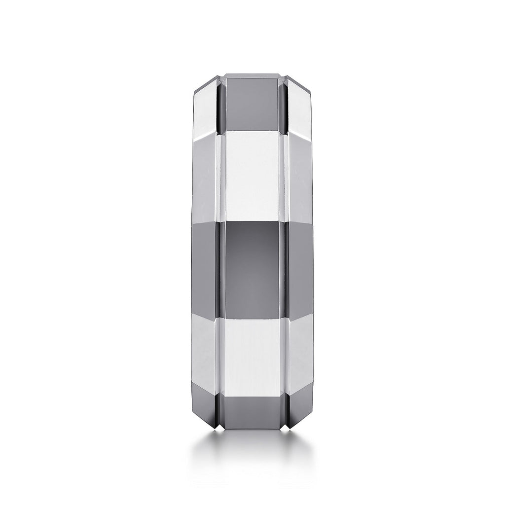 Ray - 14K White Gold 8mm - Angular Men's Wedding Band in High Polished Finish
