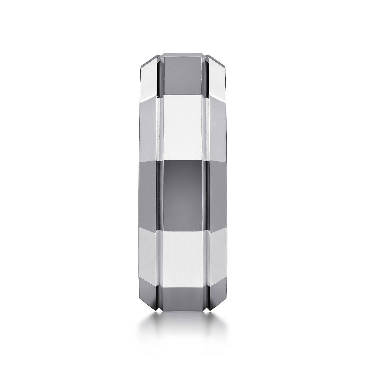 Ray - 14K White Gold 8mm - Angular Men's Wedding Band in High Polished Finish