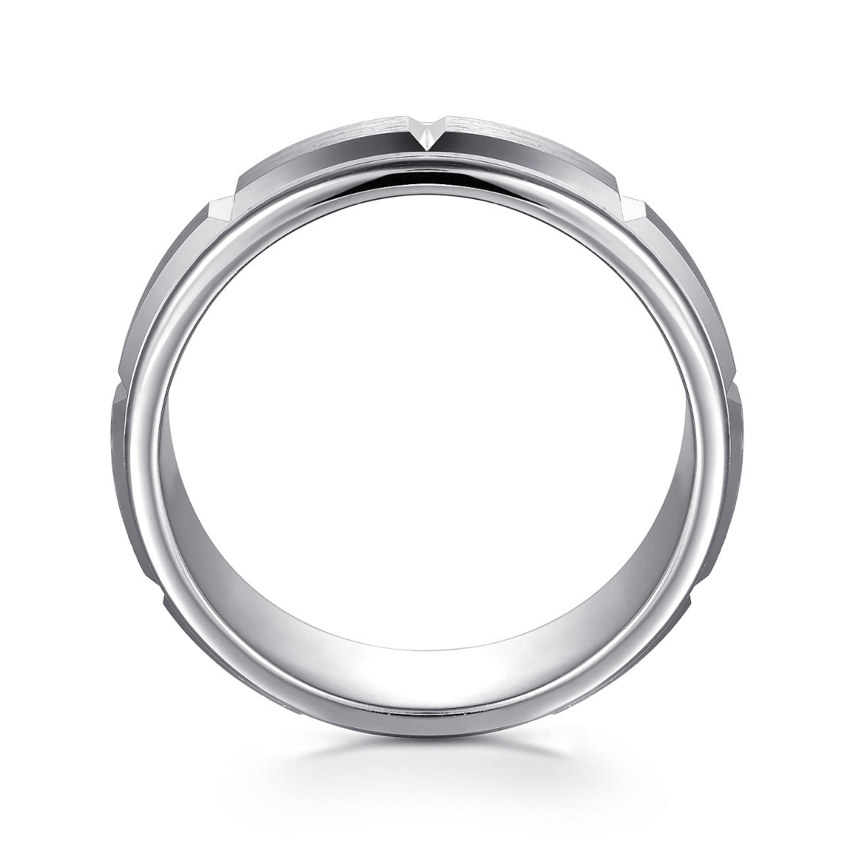 Austin - 14K White Gold 8mm - Carved Station Men's Wedding Band in Satin Finish