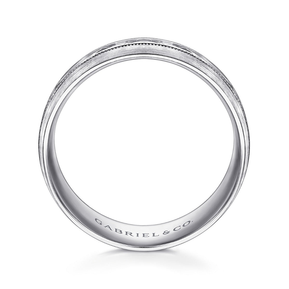 Russell - 14K White Gold 8mm - Engraved Men's Wedding Band in Satin Finish