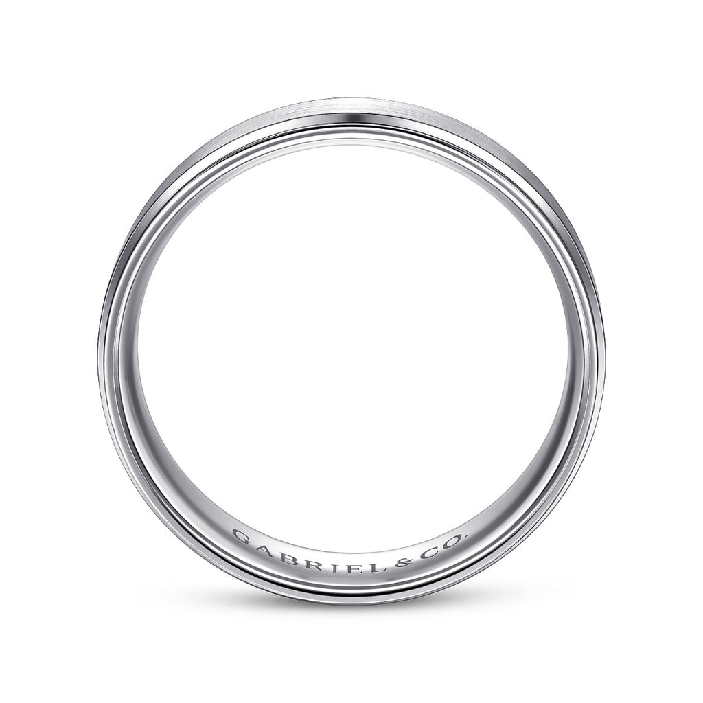 Grayson - 14K White Gold 6mm - Beveled Edge Men's Wedding Band in Satin Finish