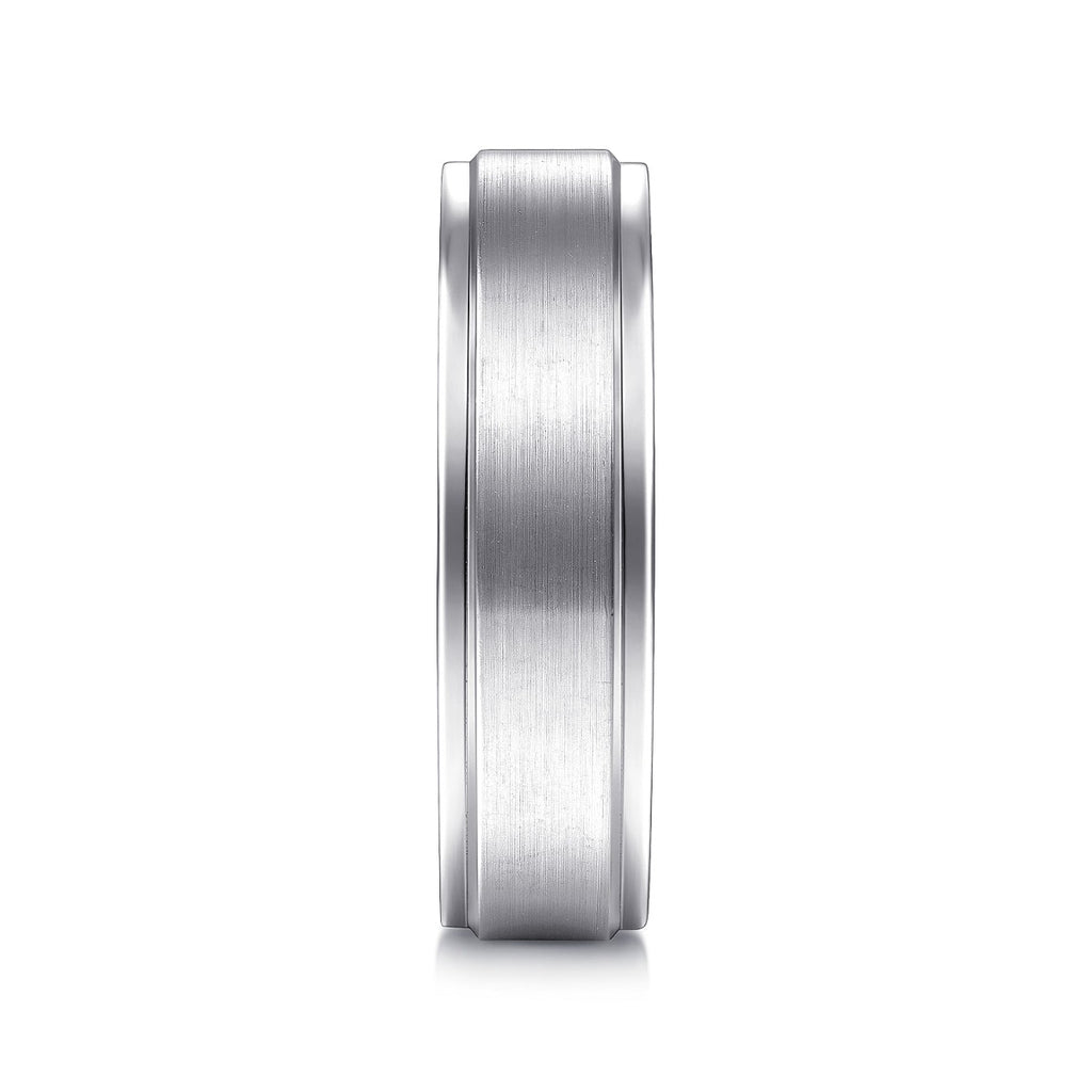 Grayson - 14K White Gold 6mm - Beveled Edge Men's Wedding Band in Satin Finish