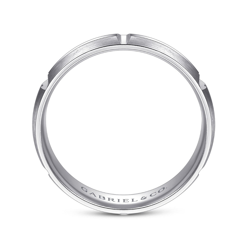 Levi - 14K White Gold 6mm - Carved Station Men's Wedding Band in Satin Finish