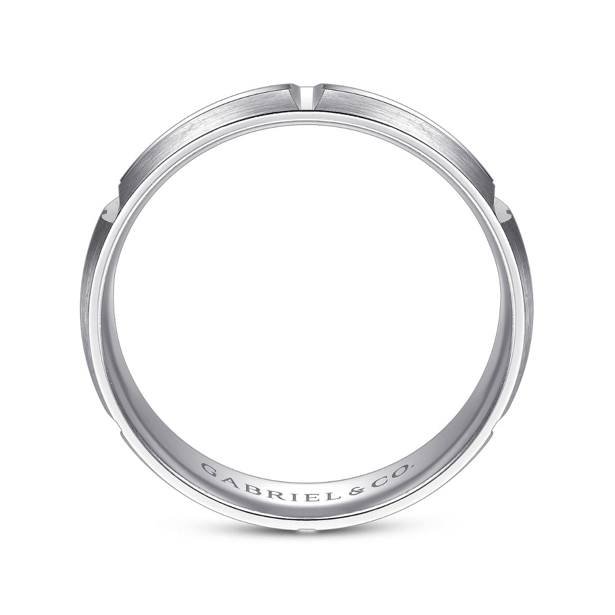 Levi - 14K White Gold 6mm - Carved Station Men's Wedding Band in Satin Finish