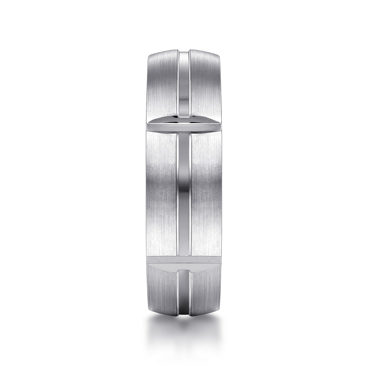 Levi - 14K White Gold 6mm - Carved Station Men's Wedding Band in Satin Finish