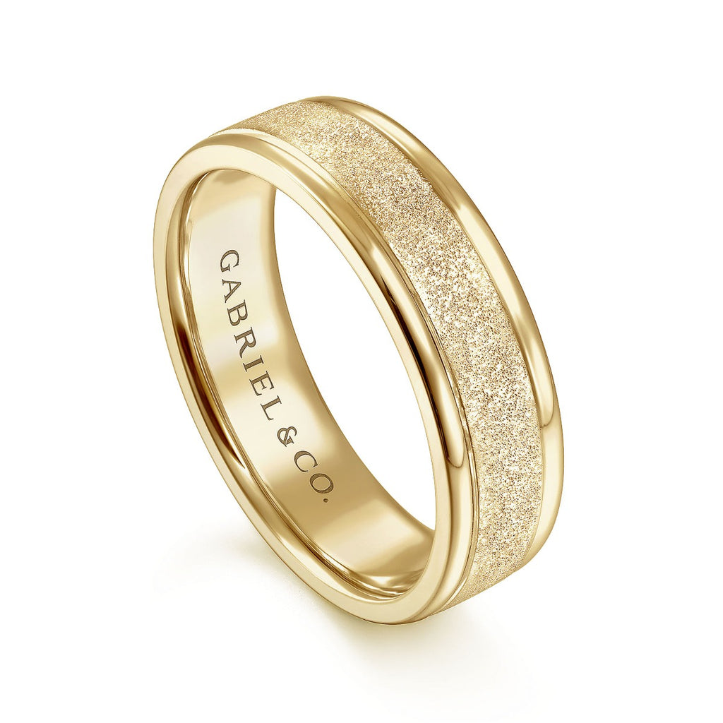 Matteo - 14K Yellow Gold 6mm - Men's Wedding Band in Sand Blast Finish