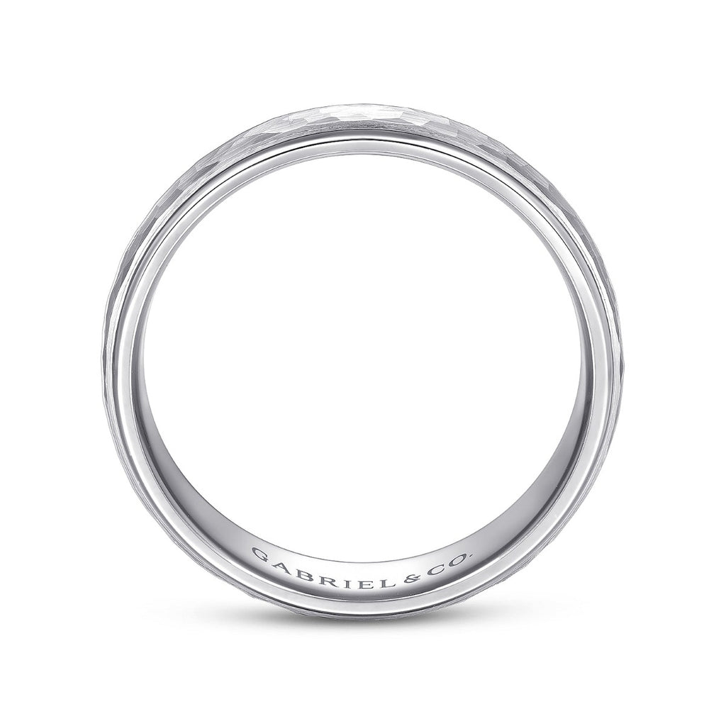 Joshua - 14K White Gold 6mm - Hammered Finish Men's Wedding Band