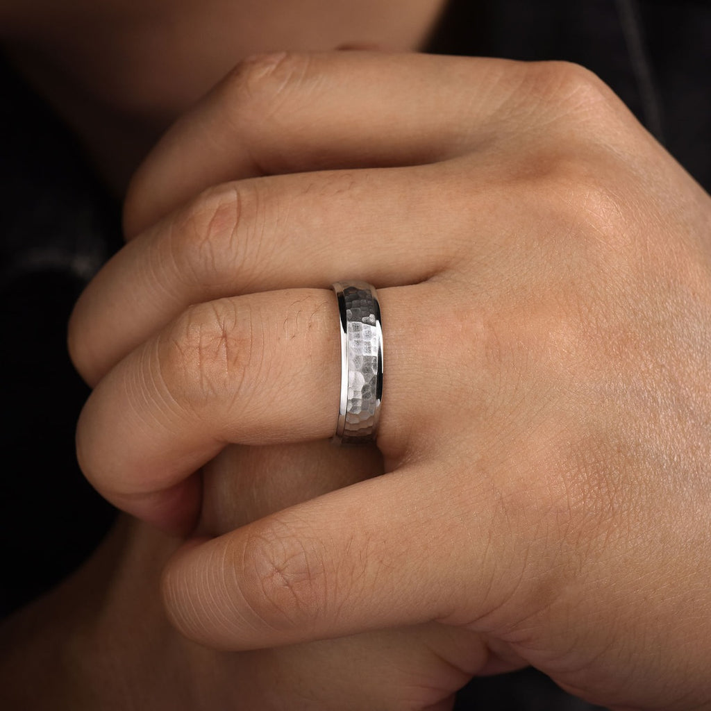 Joshua - 14K White Gold 6mm - Hammered Finish Men's Wedding Band