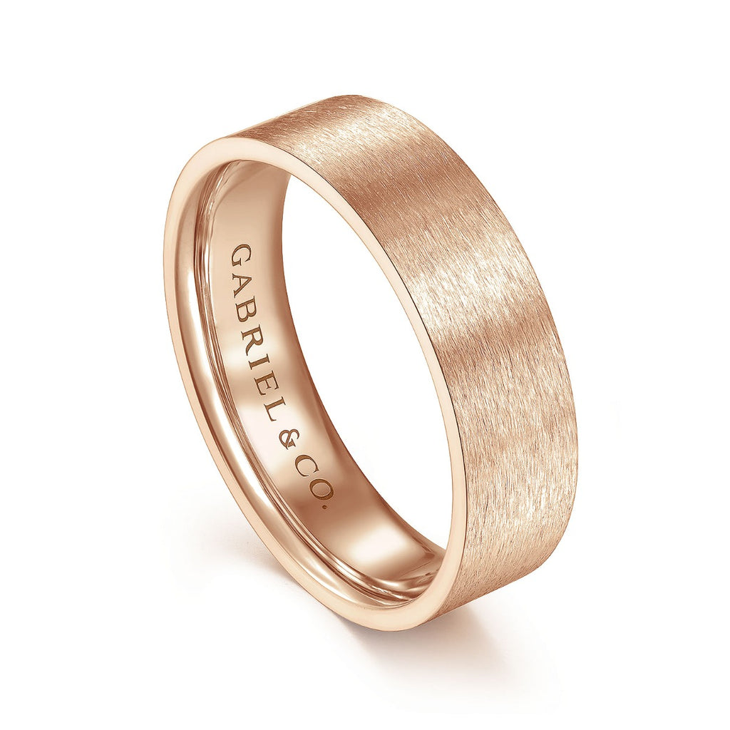 Theodore - 14K Rose Gold 6mm - Men's Wedding Band in Horizontal Brush Finish