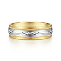 Christopher - 14K White-Yellow 6mm - Engraved Men's Wedding Band in Satin Finish
