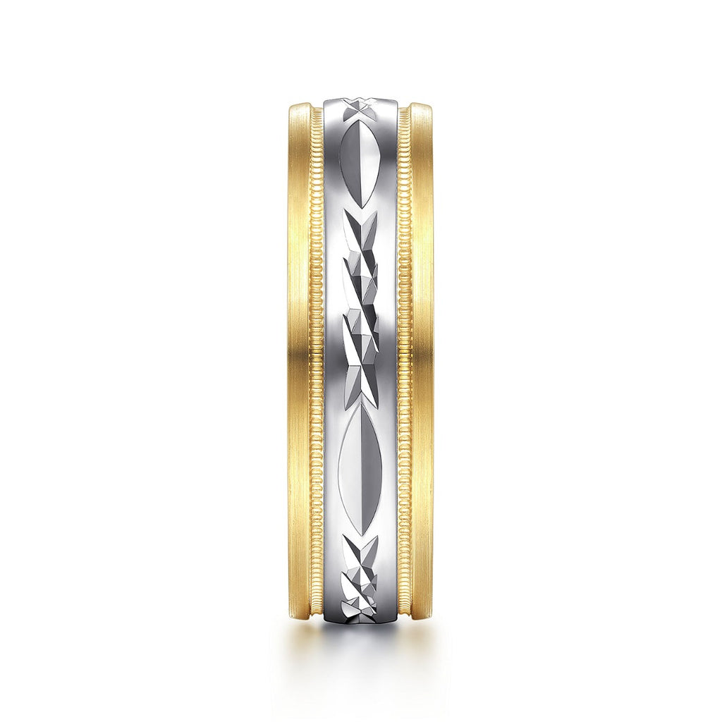 Christopher - 14K White-Yellow 6mm - Engraved Men's Wedding Band in Satin Finish