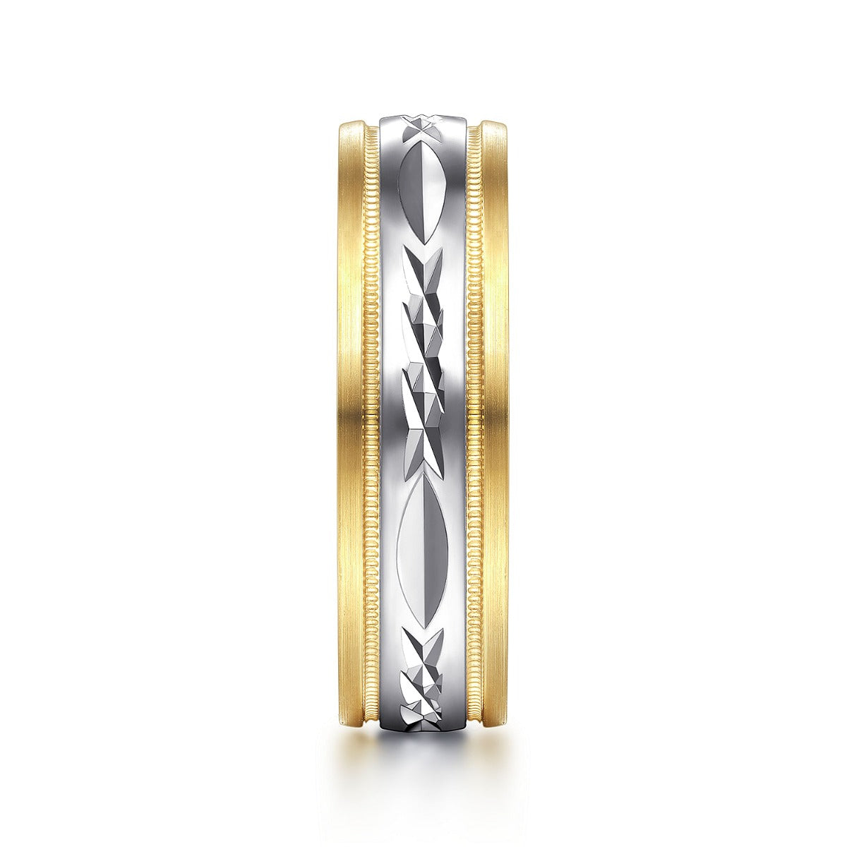 Christopher - 14K White-Yellow 6mm - Engraved Men's Wedding Band in Satin Finish