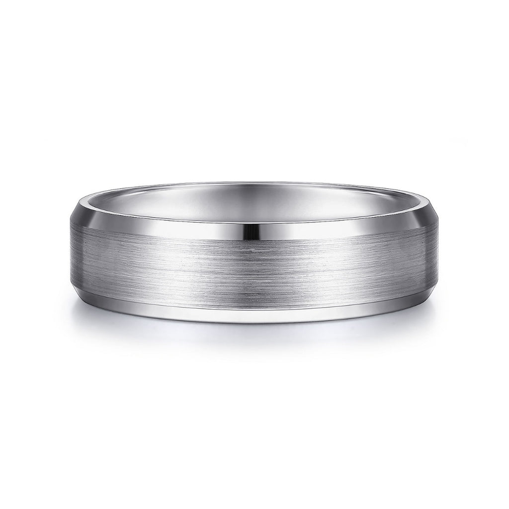 Caleb - 14K White Gold 6mm - Satin Finish Men's Wedding Band with Beveled Edge