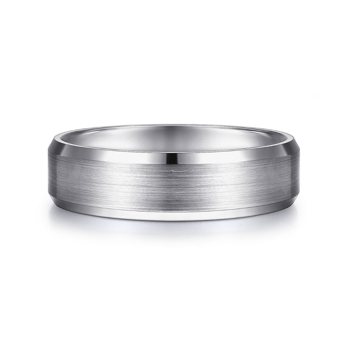 Caleb - 14K White Gold 6mm - Satin Finish Men's Wedding Band with Beveled Edge