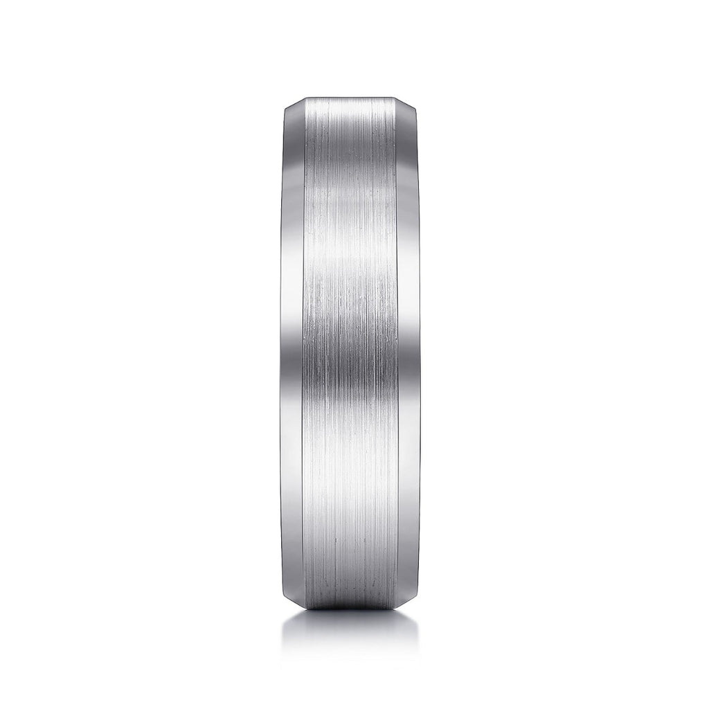 Caleb - 14K White Gold 6mm - Satin Finish Men's Wedding Band with Beveled Edge