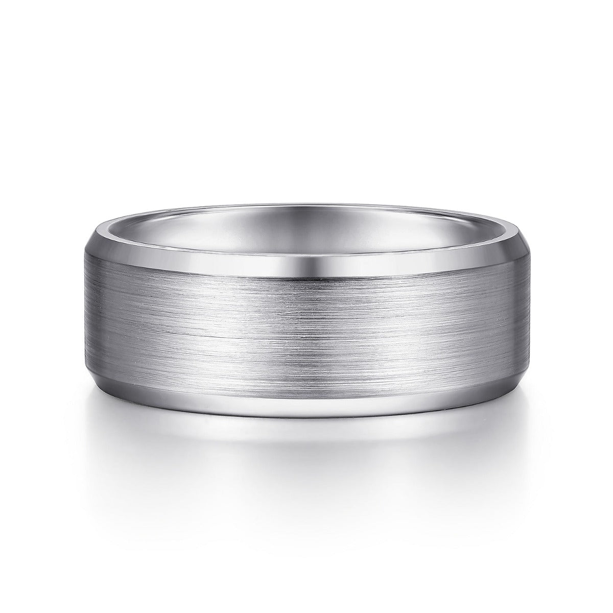 Sebastian - 14K White Gold 8mm - Satin Finish Men's Wedding Band with Beveled Edge