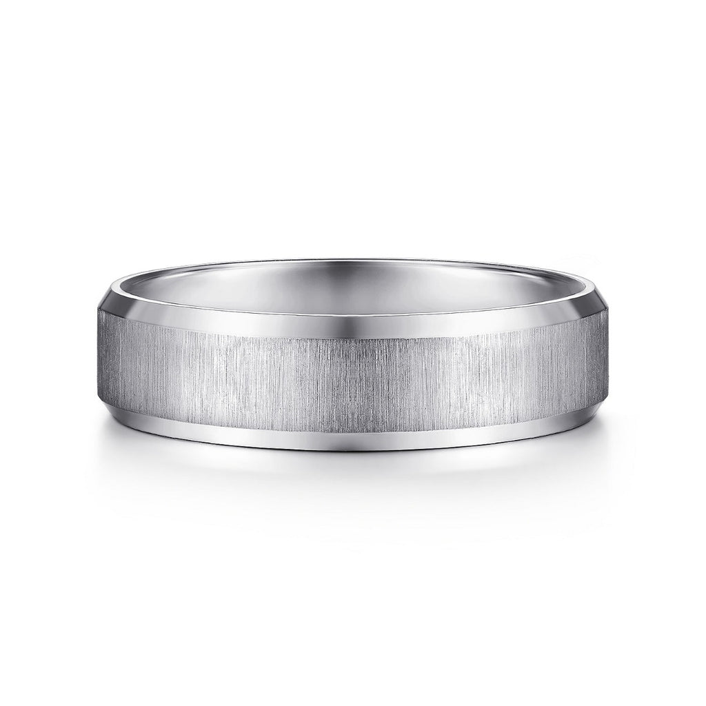 Isaiah - 14K White Gold 6mm - Beveled Edge Satin Finish Men's Wedding Band