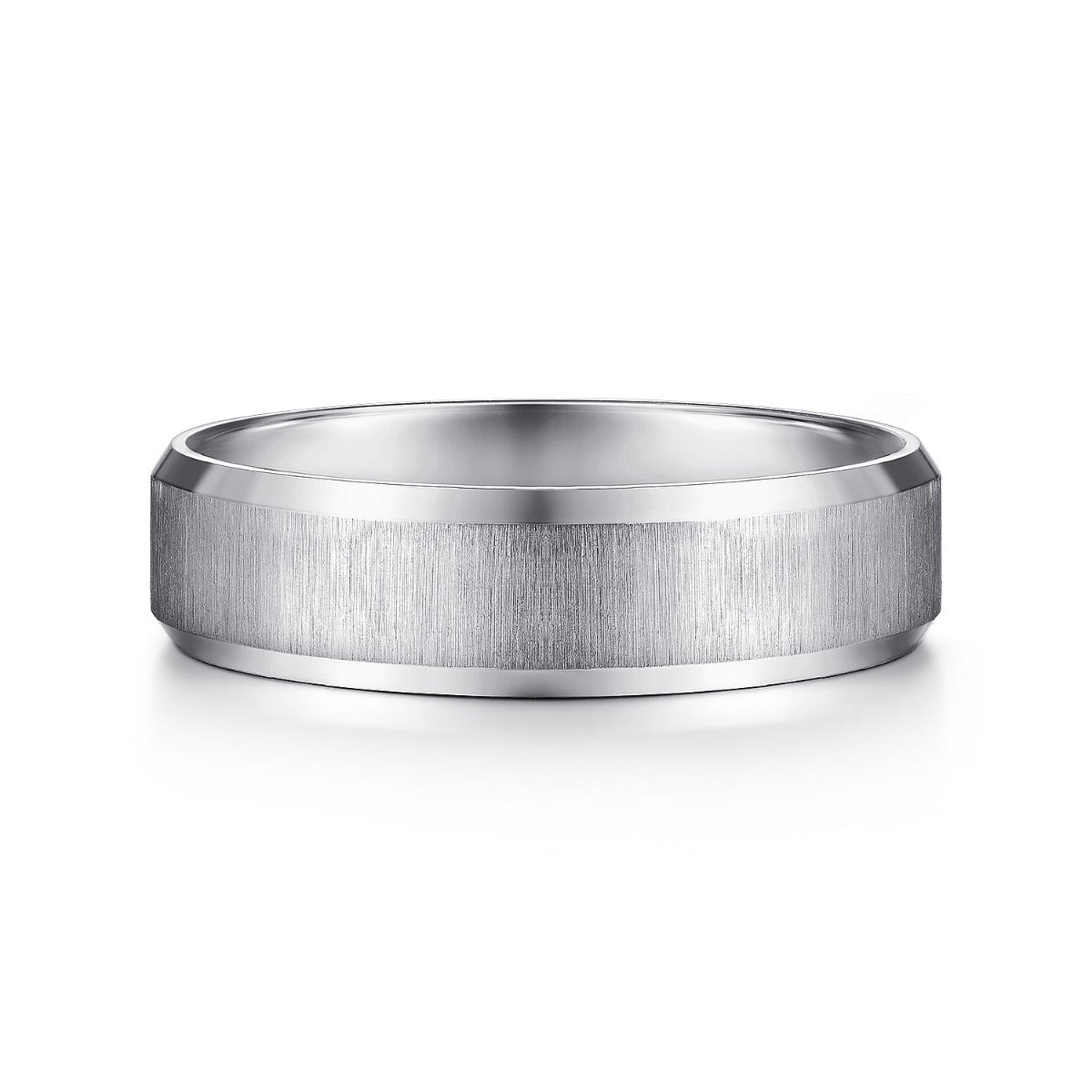 Isaiah - 14K White Gold 6mm - Beveled Edge Satin Finish Men's Wedding Band