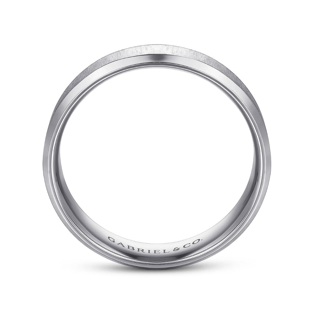 Isaiah - 14K White Gold 6mm - Beveled Edge Satin Finish Men's Wedding Band