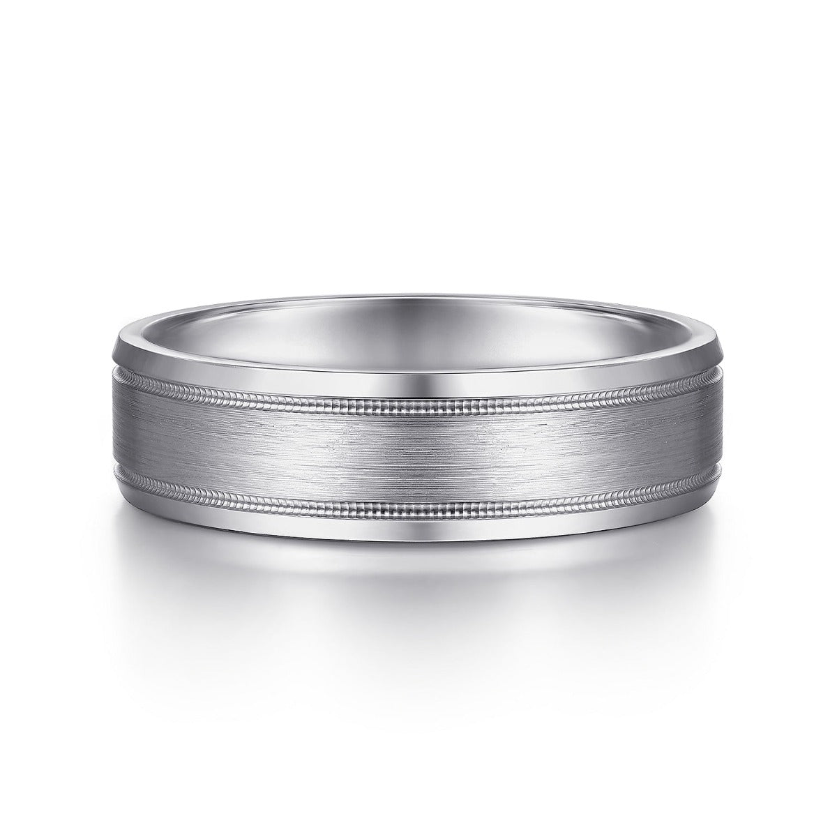 Josiah - 14K White Gold 6mm - Satin Polish Center and Milgrain Edge Men's Wedding Band