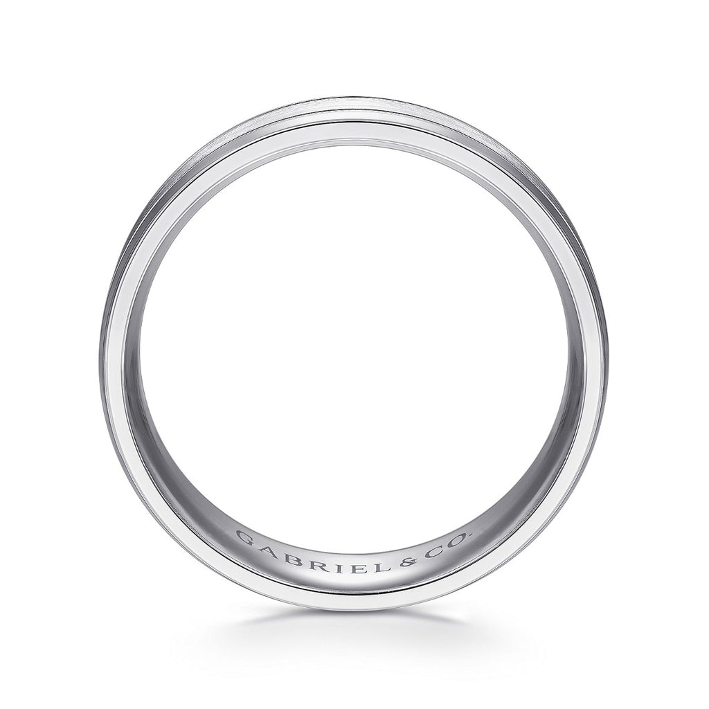 Josiah - 14K White Gold 6mm - Satin Polish Center and Milgrain Edge Men's Wedding Band