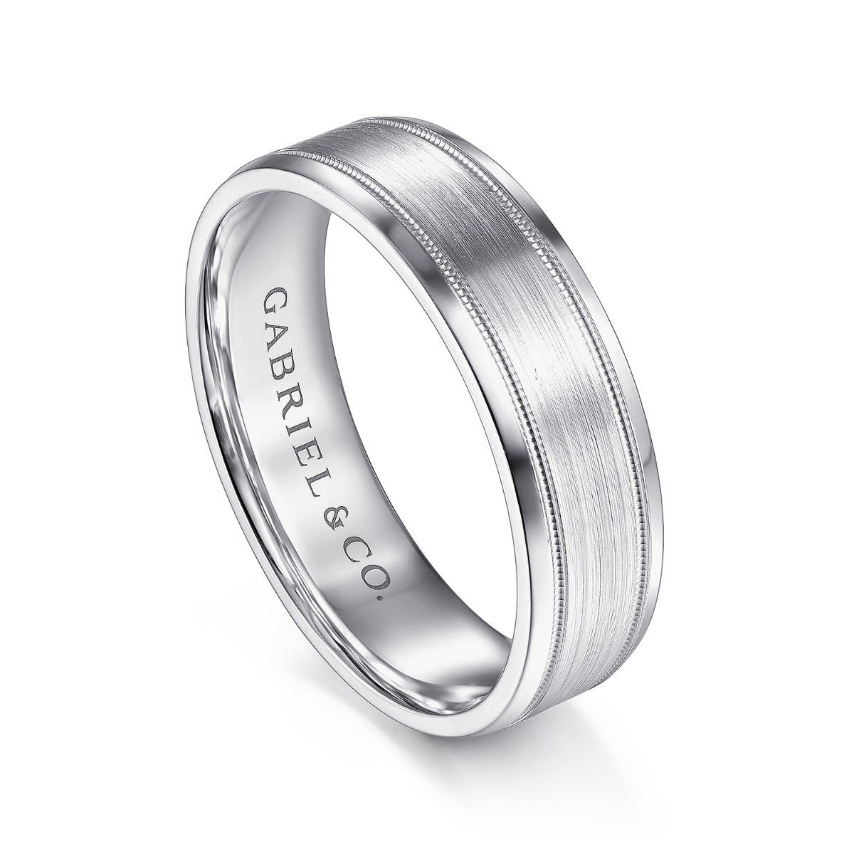 Josiah - 14K White Gold 6mm - Satin Polish Center and Milgrain Edge Men's Wedding Band