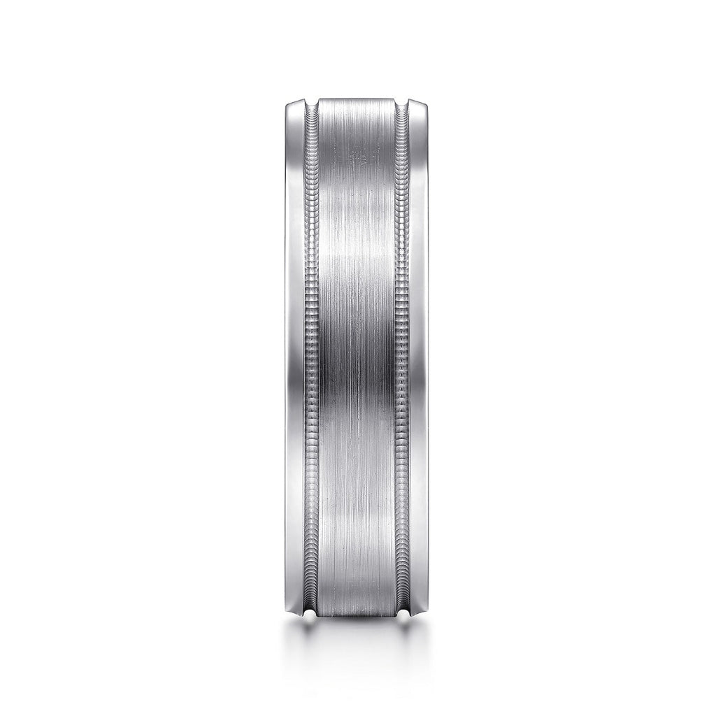 Josiah - 14K White Gold 6mm - Satin Polish Center and Milgrain Edge Men's Wedding Band