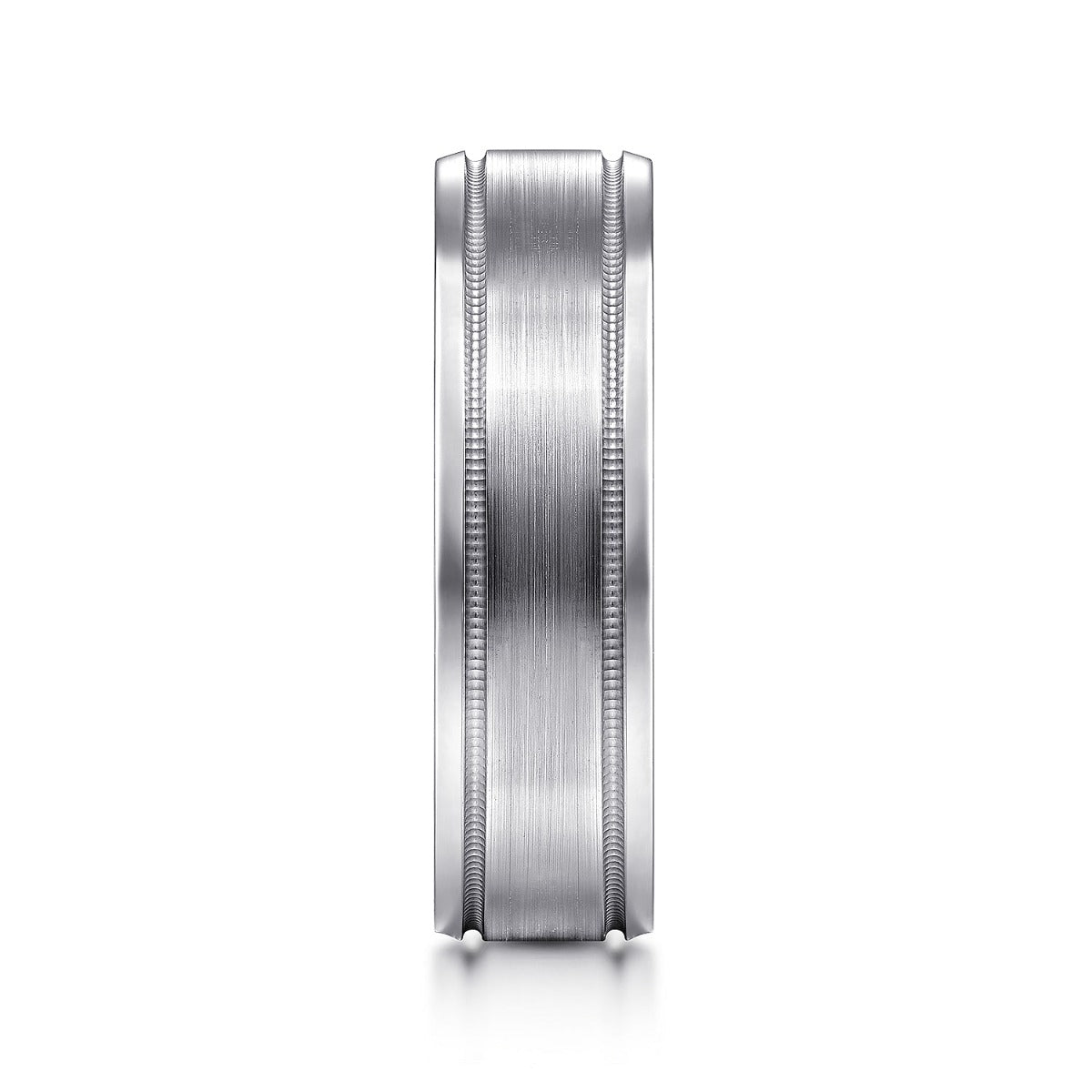 Josiah - 14K White Gold 6mm - Satin Polish Center and Milgrain Edge Men's Wedding Band