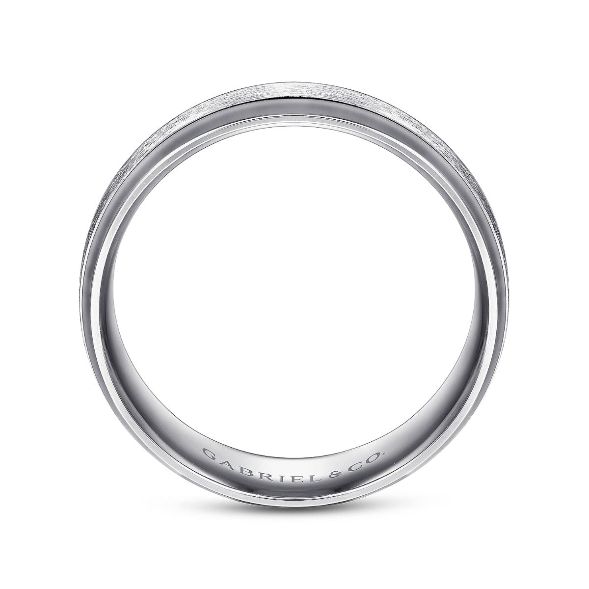 Robert - 14K White Gold 7mm - Beveled Edge Men's Wedding Band in Horizontal Brush Finish