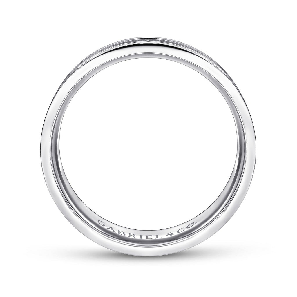 Franco - 14K White Gold 7mm - Diamond Cut Center Men's Wedding Band in Satin Finish