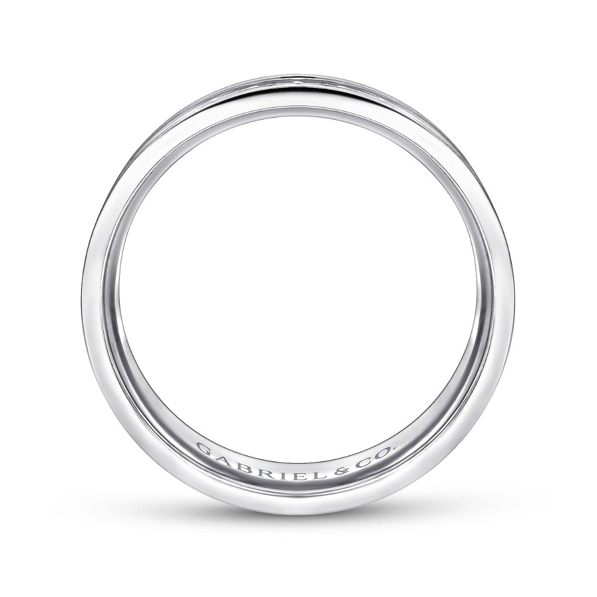 Franco - 14K White Gold 7mm - Diamond Cut Center Men's Wedding Band in Satin Finish