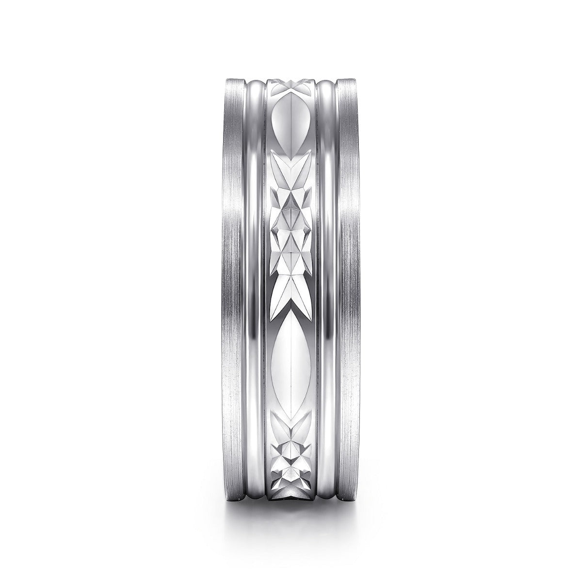 Franco - 14K White Gold 7mm - Diamond Cut Center Men's Wedding Band in Satin Finish
