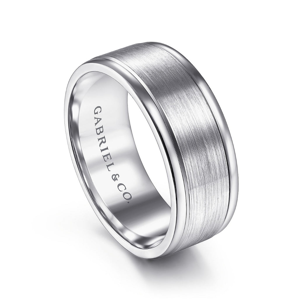 Emmett - 14K White Gold 8mm - Men's Wedding Band in Satin Finish