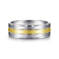 Adam - 14K White-Yellow Gold 7mm - Three Row Satin Finish Men's Wedding Band in Two Tone