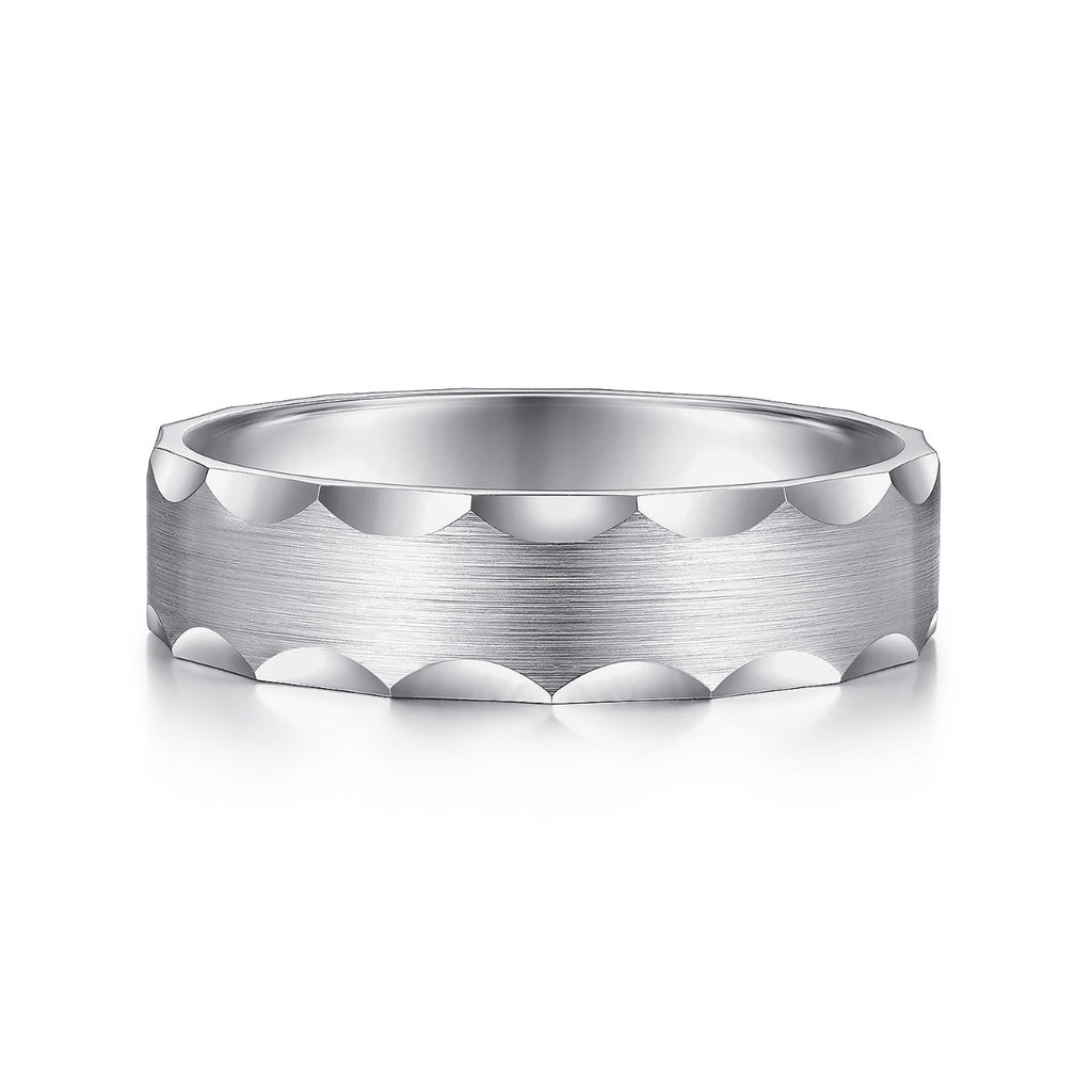 Nicholas - 14K White Gold 6mm - Satin Grooved Edge Men's Wedding Band