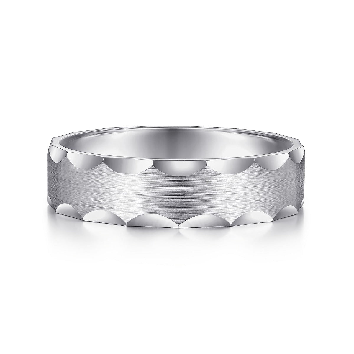 Nicholas - 14K White Gold 6mm - Satin Grooved Edge Men's Wedding Band