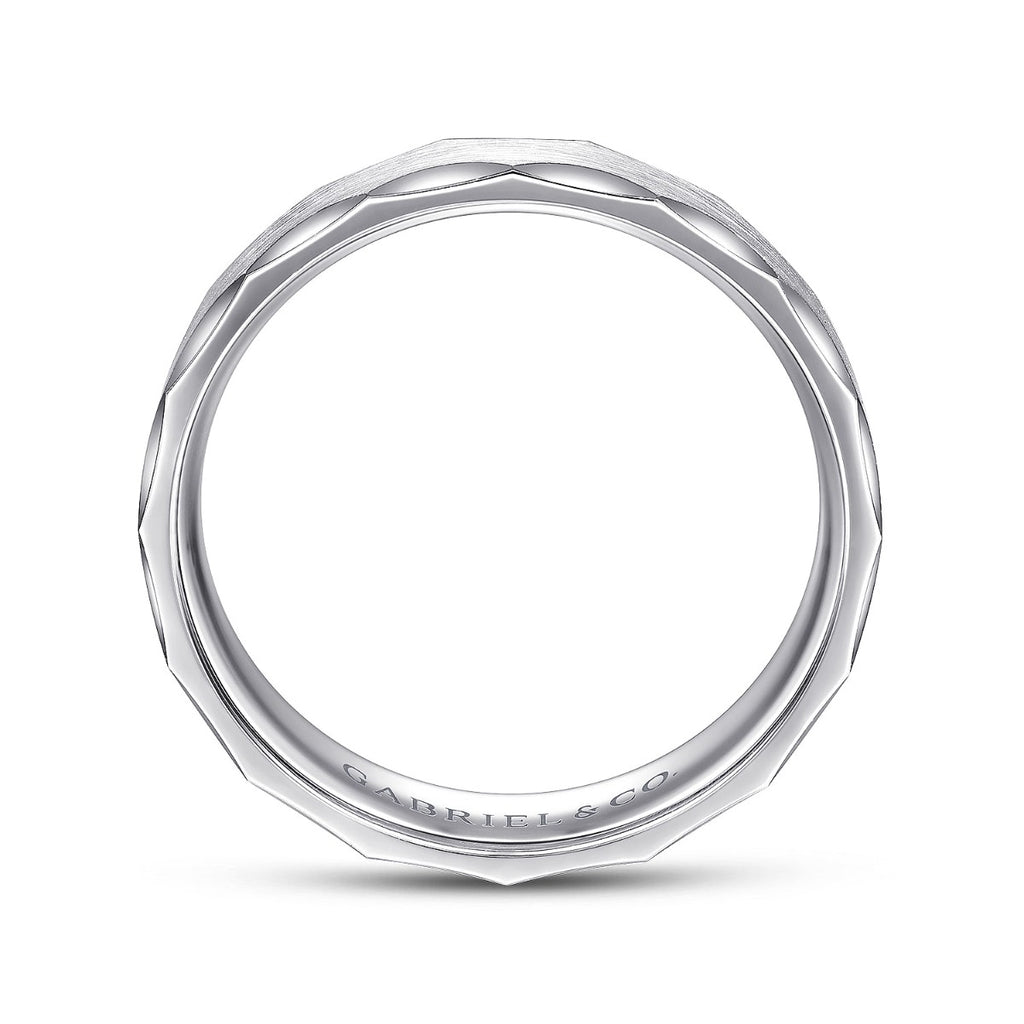 Nicholas - 14K White Gold 6mm - Satin Grooved Edge Men's Wedding Band