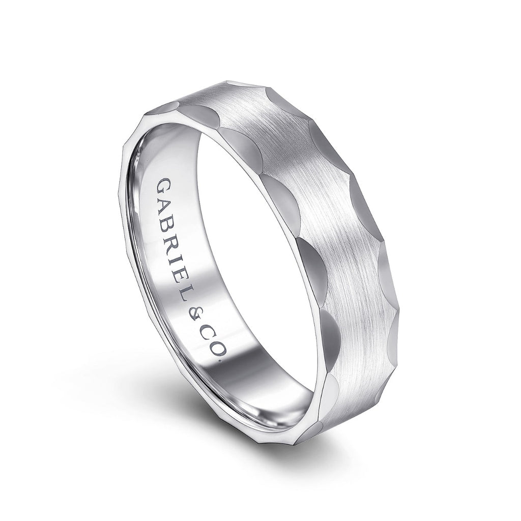 Nicholas - 14K White Gold 6mm - Satin Grooved Edge Men's Wedding Band