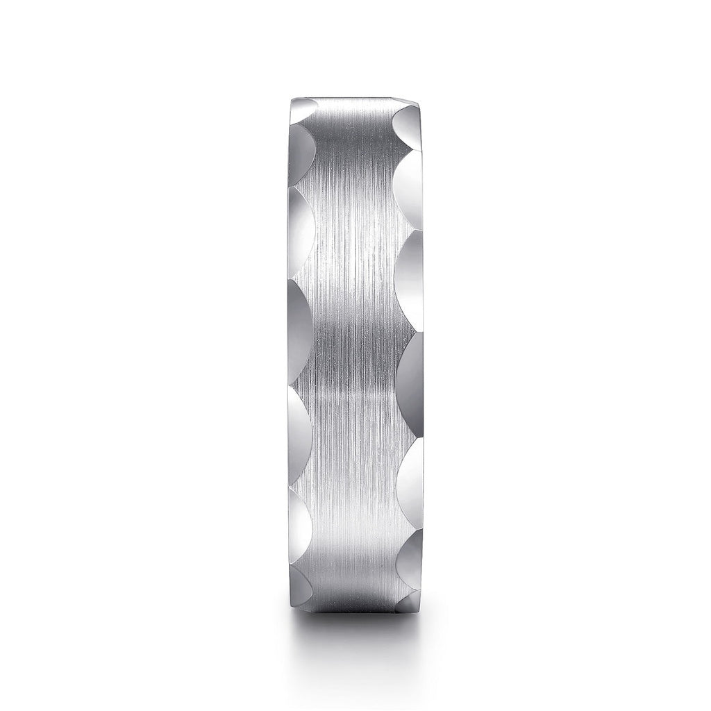 Nicholas - 14K White Gold 6mm - Satin Grooved Edge Men's Wedding Band
