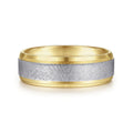 Cole - 14K White-Yellow Gold 7mm - Beveled Edge Men's Wedding Band in Diamond Scratch Finish