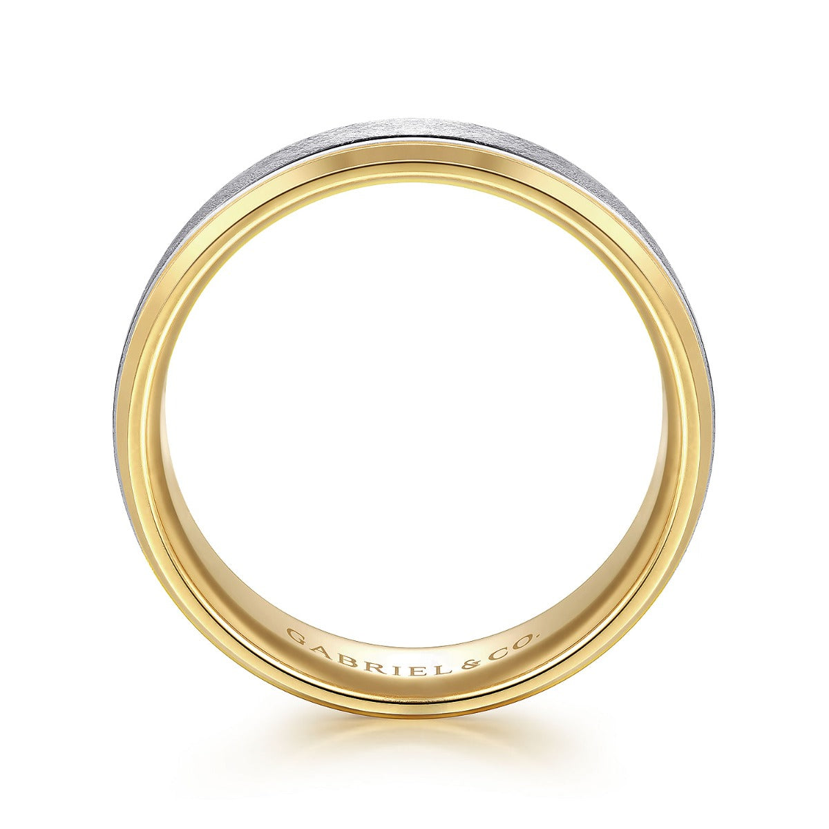 Cole - 14K White-Yellow Gold 7mm - Beveled Edge Men's Wedding Band in Diamond Scratch Finish