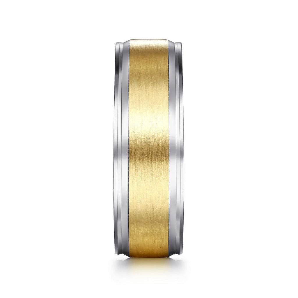 Gabriel - 14K White-Yellow Gold 7mm - Men's Wedding Band in Satin Finish