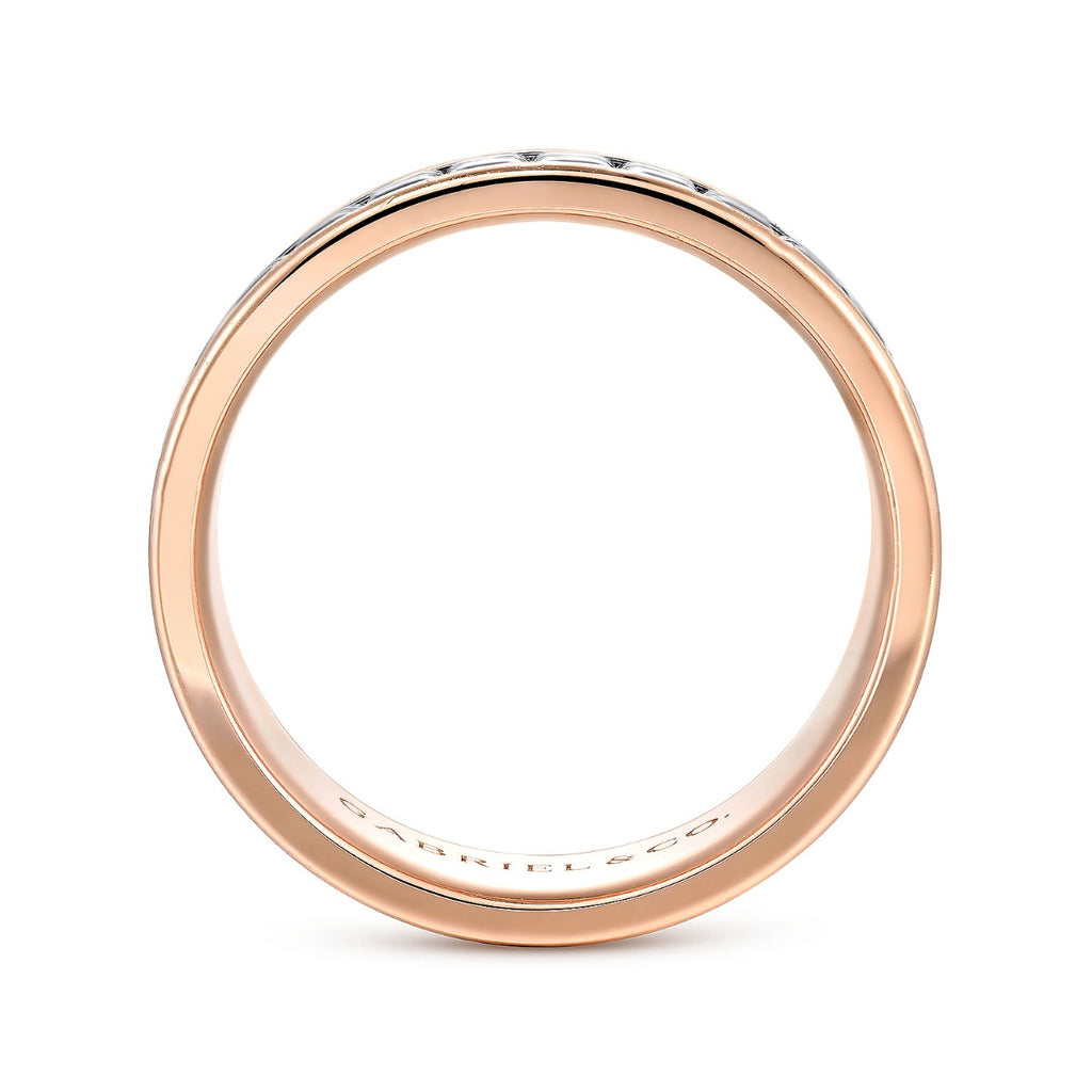 Adam - 14K White-Rose Gold 7mm - Three Row Satin Finish Men's Wedding Band in Two Tone