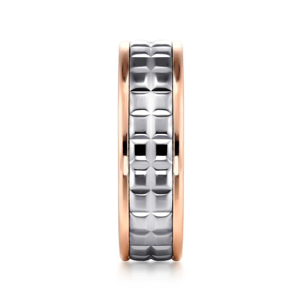 Adam - 14K White-Rose Gold 7mm - Three Row Satin Finish Men's Wedding Band in Two Tone