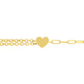 Amara 14K Yellow Gold 50/50 Paper Clip + Double Rolo Heart Bracelet
