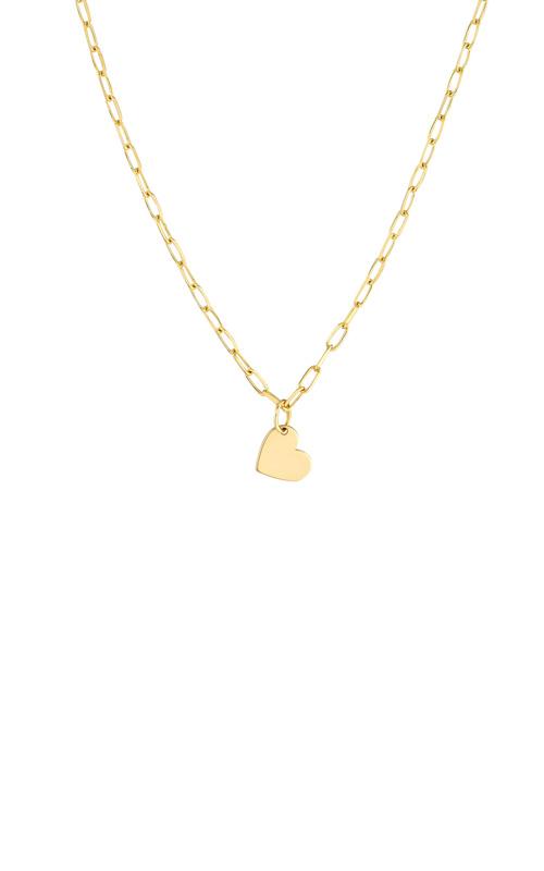 14k Yellow Gold Dangle Heart Paper Clip Necklace