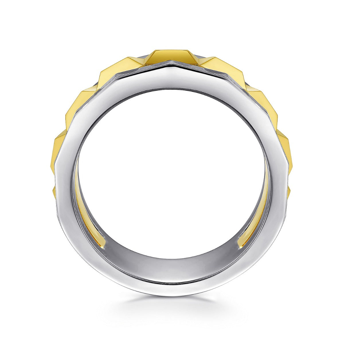 14K Yellow-White Gold Wide Faceted Ring in High Polished Finish