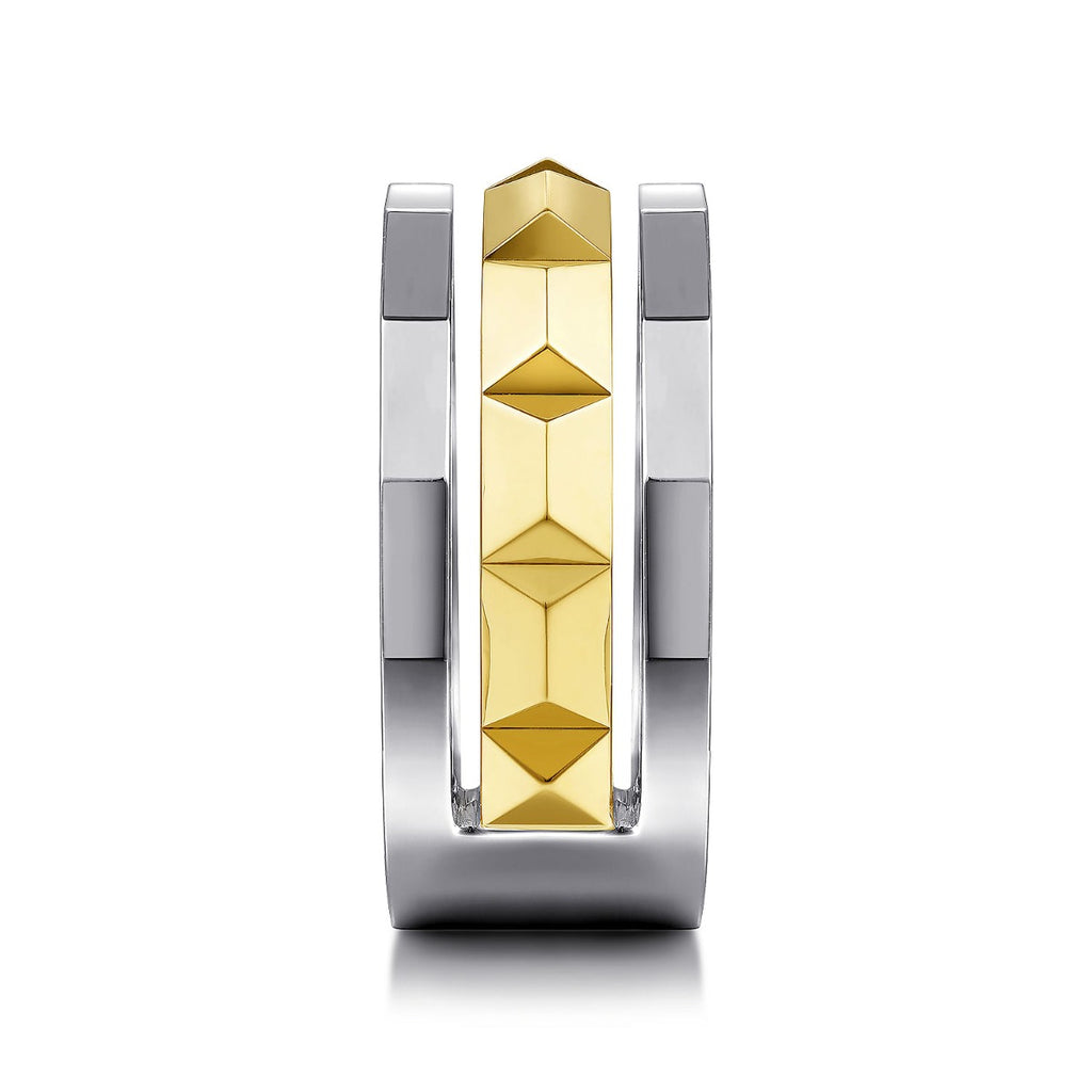 14K Yellow-White Gold Wide Faceted Ring in High Polished Finish