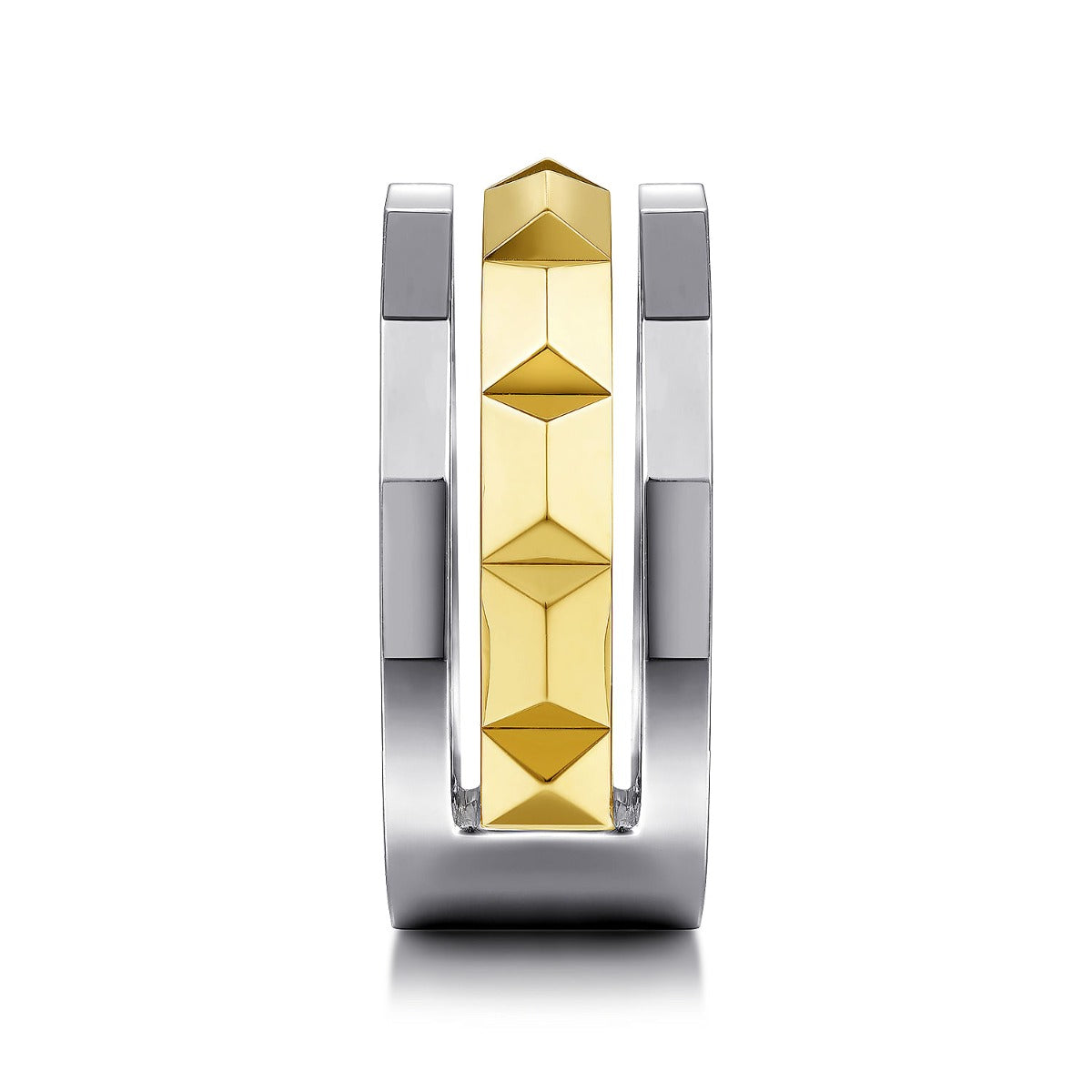 14K Yellow-White Gold Wide Faceted Ring in High Polished Finish